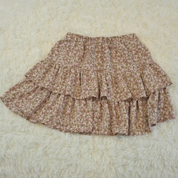 Shein Junior's Size S Pull On Cream, Blush White Floral Tiered Skirt - Picture 1 of 3